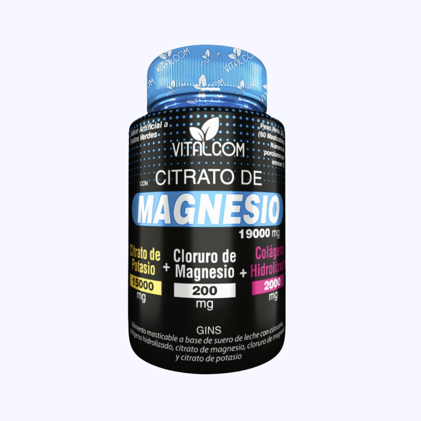 Citrato de Magnesio + Potasio + Colágeno Vitalcom Cápsulas x 90
