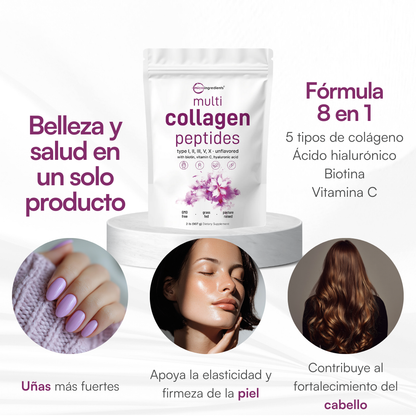 Multi Colágeno Hidrolizado en Polvo + Ácido Hialurónico, Biotina y Vitamina C